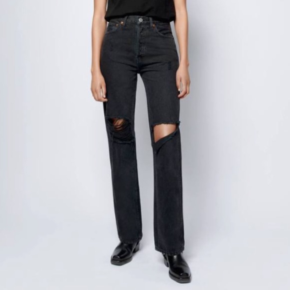 Re/Done stove pipe jeans black with rip